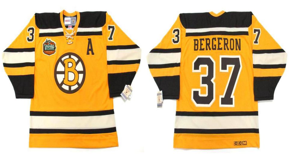 2019 Men Boston Bruins #37 Bergeron Yellow CCM NHL jerseys1->boston bruins->NHL Jersey